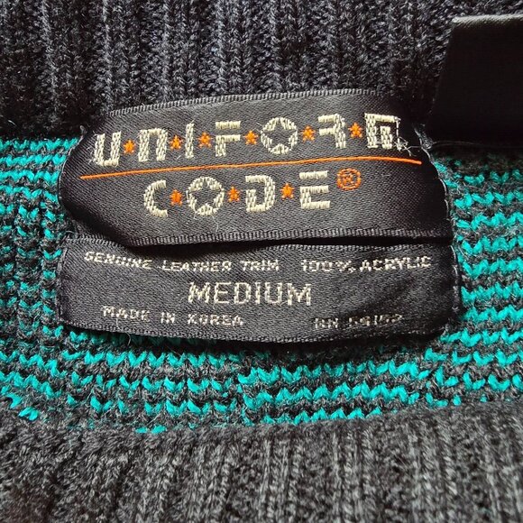 Vintage Uniform Code Vintage 90s Sweater Textured Abstract Cosby Leather Medium - Picture 12 of 15